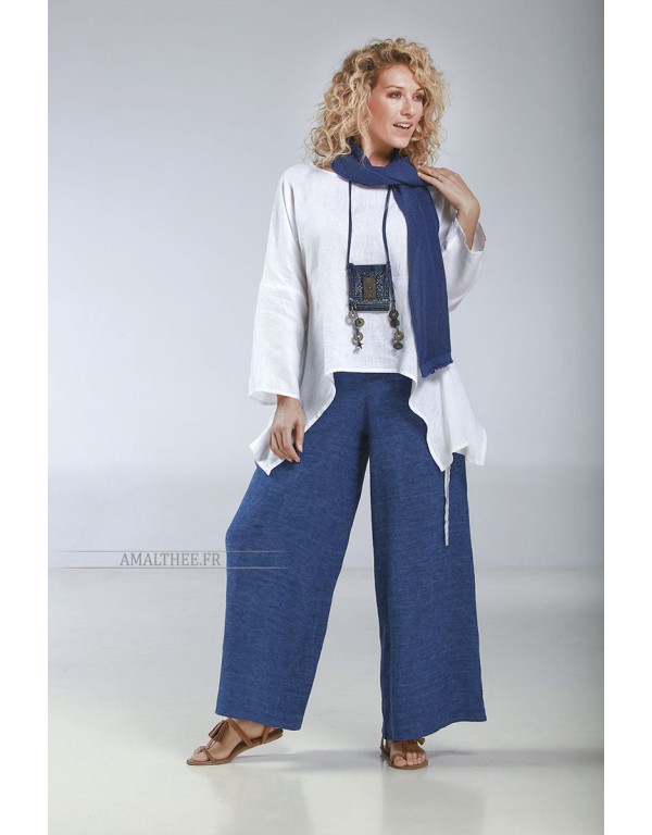 "un Top ""Rubans"" destructuré léger ! Parfait avec le pantalon baba couleur indigo véritable ,  Un lin européen ""haute qualité