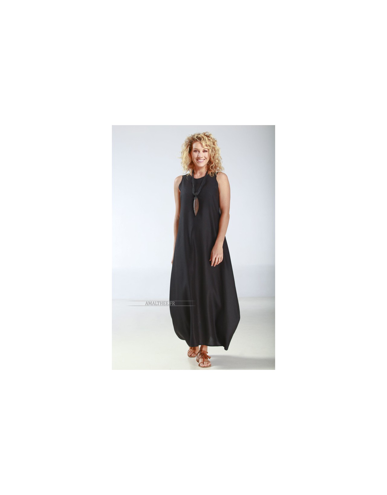 OLGA LINEN TENCEL BLACK DRESS