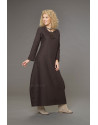 MANON TOPSTITCHED CHOCOLATE LINEN DRESS