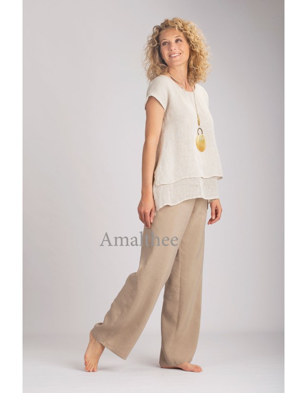 OATMEAL LINEN GAUZE SELENE TOP