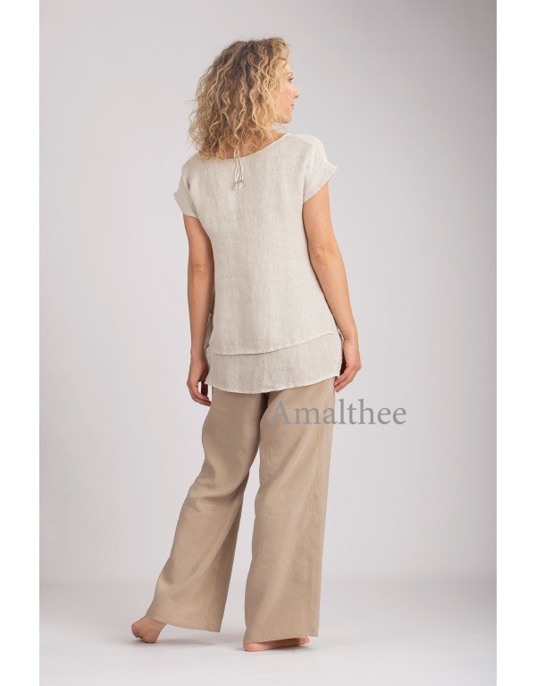 OATMEAL LINEN GAUZE SELENE TOP