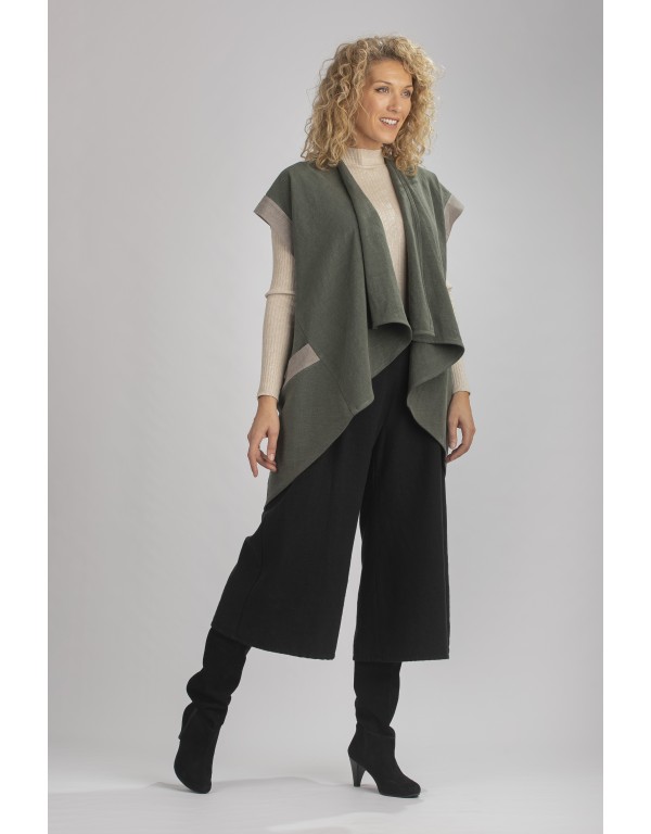 TWO-TONE SLEEVELESS WOOL...