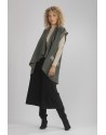 SLEEVELESS WOOL LINEN ALICE JACKET CARDIGAN ALMOND GREEN/GREY