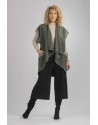 SLEEVELESS WOOL LINEN ALICE JACKET CARDIGAN ALMOND GREEN/GREY