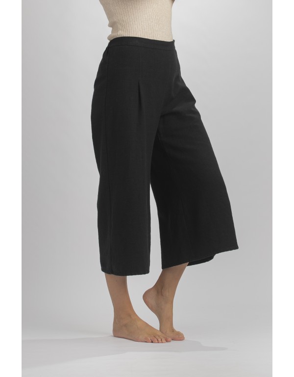 AXEL CULOTTE TROUSERS IN BLACK WOOL LINEN