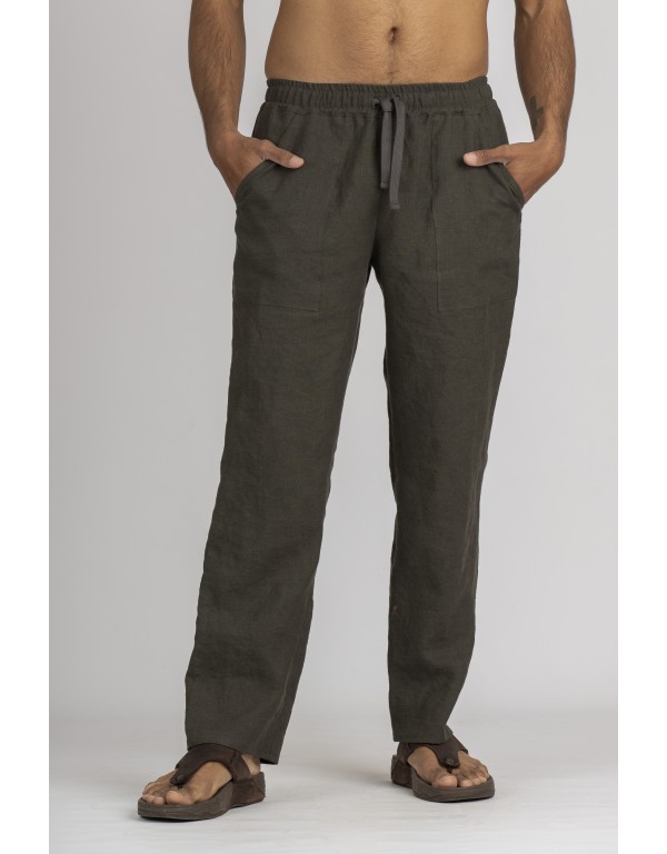 DARK GREEN LINEN TROUSERS...