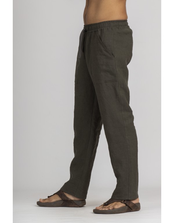 DARK GREEN LINEN TROUSERS JULES