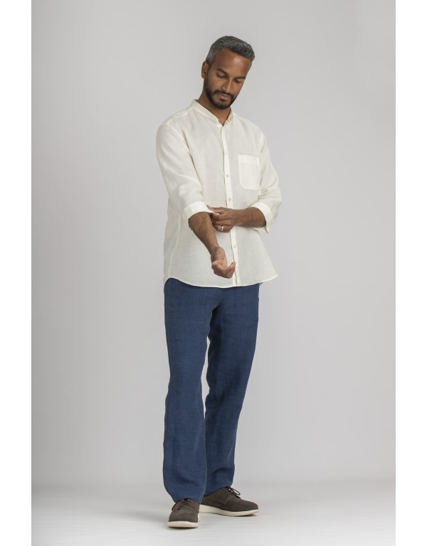 OFF WHITE LINEN  SOAN SHIRT WITH  MAO COLLAR