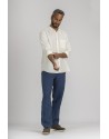 OFF WHITE LINEN  SOAN SHIRT WITH  MAO COLLAR