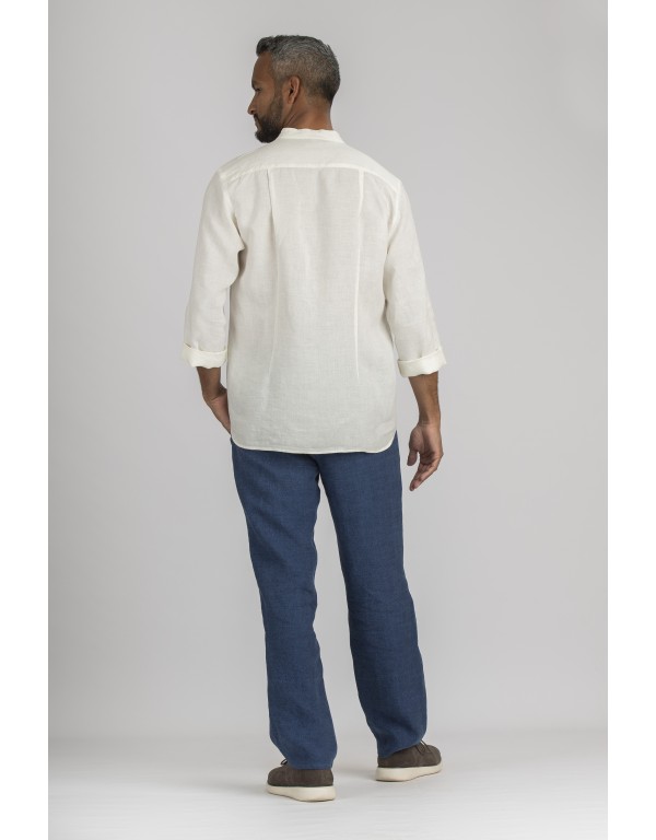 OFF WHITE LINEN  SOAN SHIRT WITH  MAO COLLAR