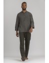 SOAN CHARCOAL GREY LINEN MAO COLLAR SHIRT