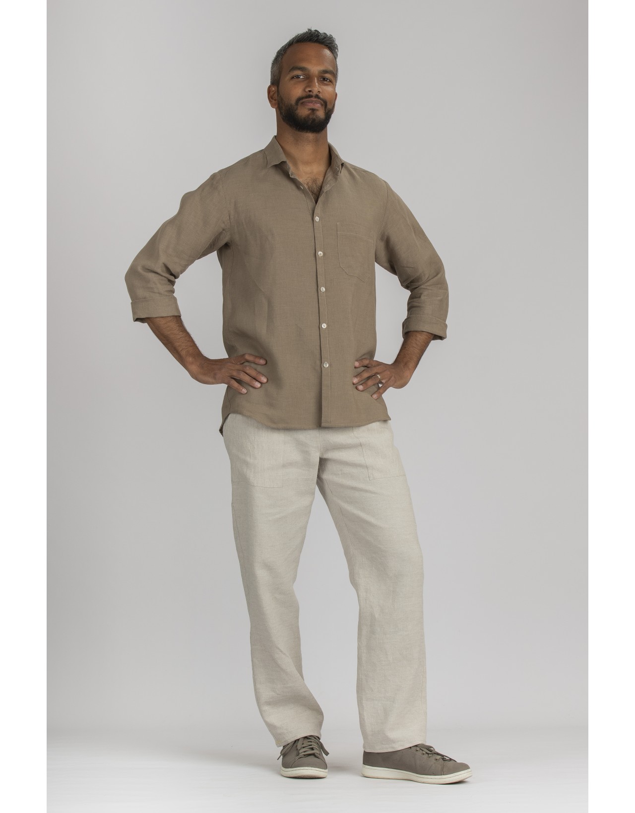 HEAVY LINEN KHAKI SHIRT ARTHUR LONG SLEEVE
