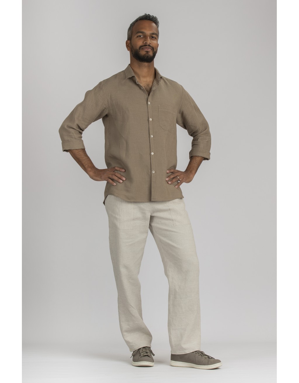 ARTHUR LONG SLEEVE KHAKI HEAVY LINEN SHIRT