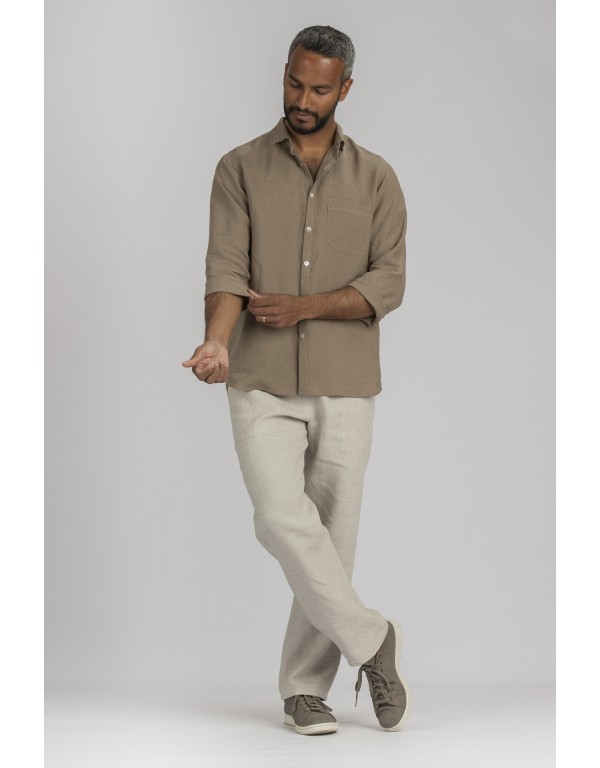 HEAVY LINEN KHAKI SHIRT ARTHUR LONG SLEEVE