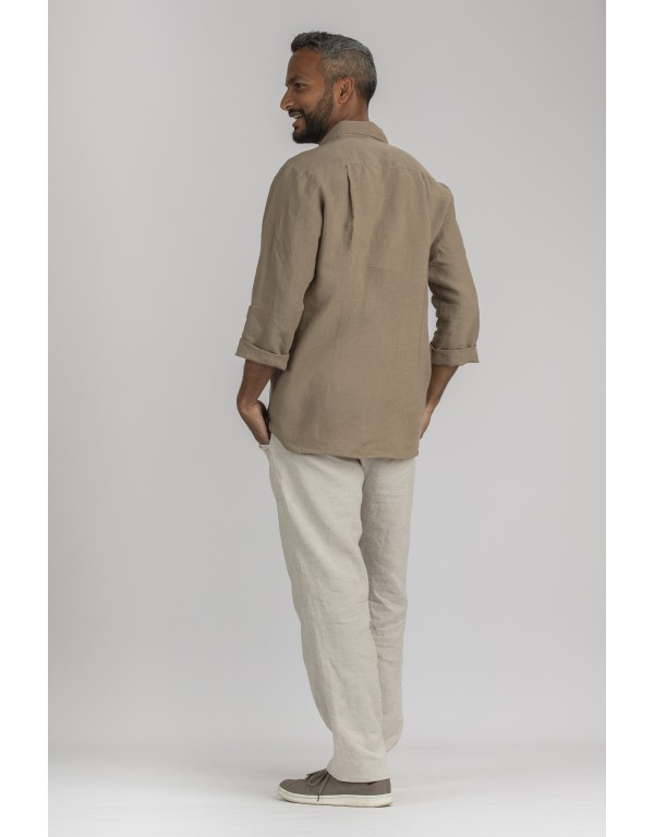 ARTHUR LONG SLEEVE KHAKI HEAVY LINEN SHIRT