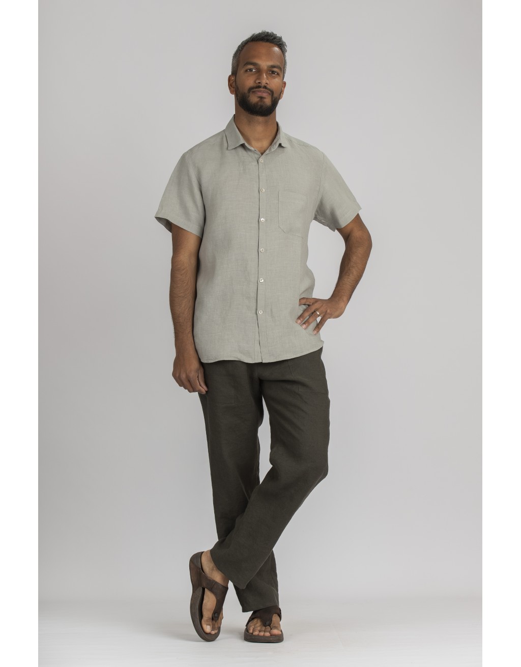 LINEN SHIRT MATHIS SHORT SLEEVES WATER GREEN