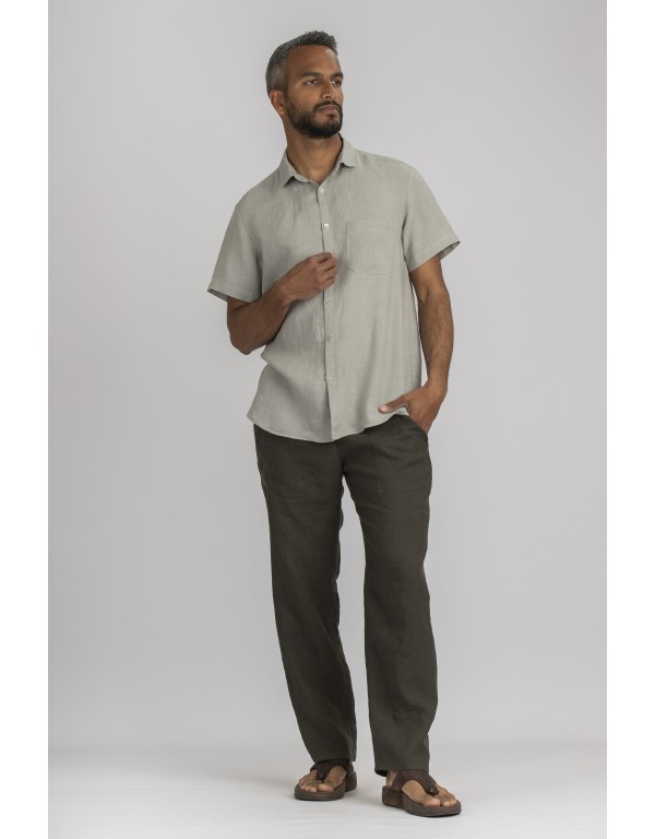 MATHIS SHORT SLEEVES WATER GREEN LINEN SHIRT