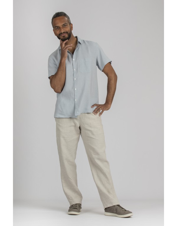 MATHIS SHORT SLEEVE LIGHT BLUE LINEN SHIRT