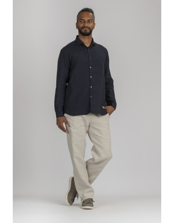 LINEN NAVY BLUE ARTHUR SHIRT LONG SLEEVE
 Size-XL