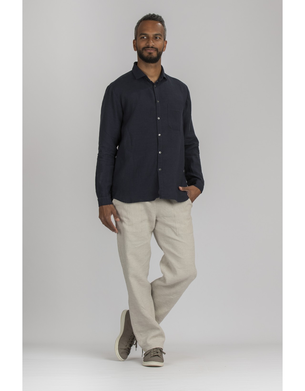 LINEN NAVY BLUE ARTHUR SHIRT LONG SLEEVE