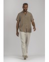 KHAKI BIEGE LINEN SOAN SHIRT WITH  MAO COLLAR