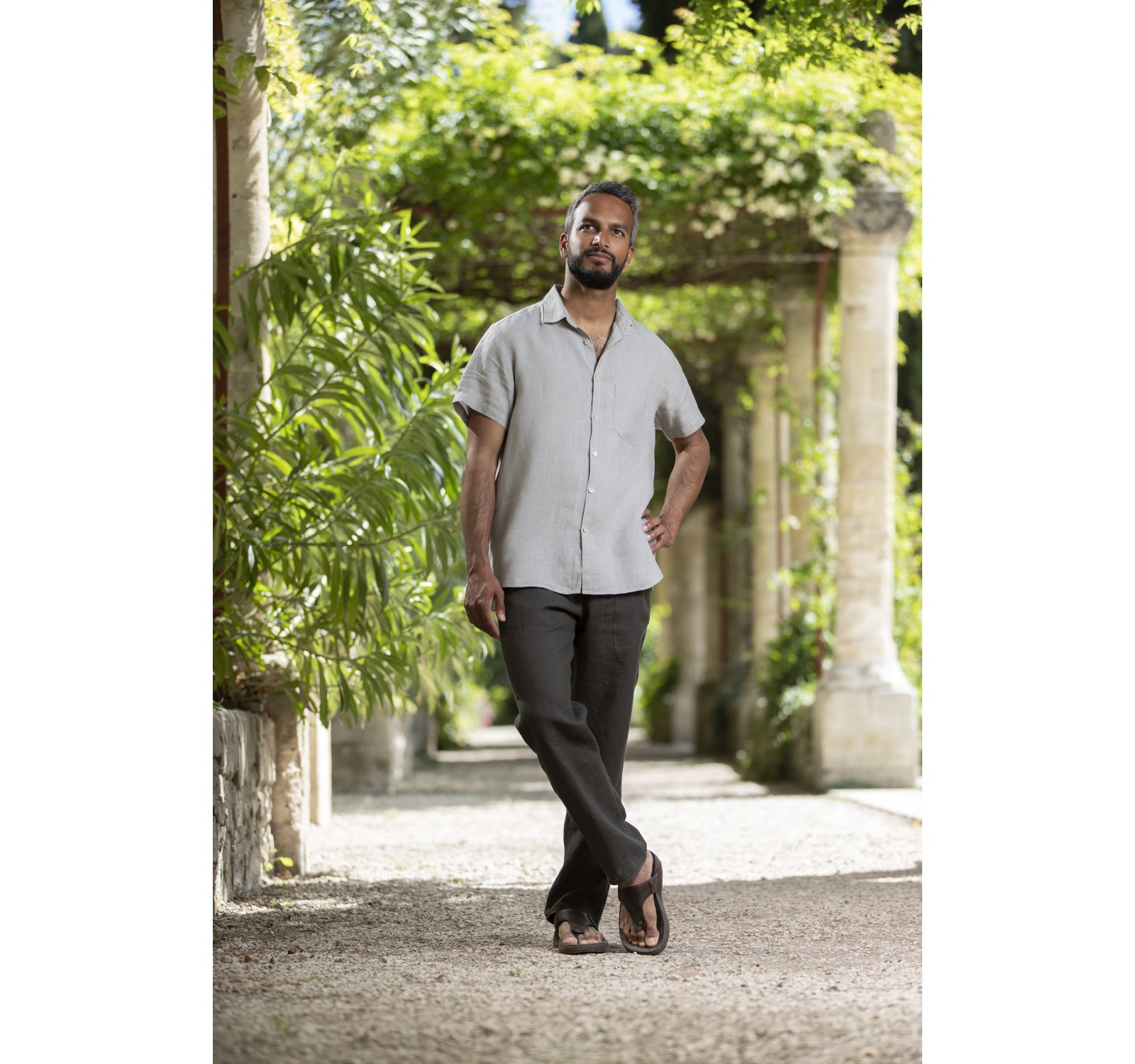 MATHIS SHORT SLEEVE KAKI BEIGE LINEN SHIRT AND LINEN PANTS