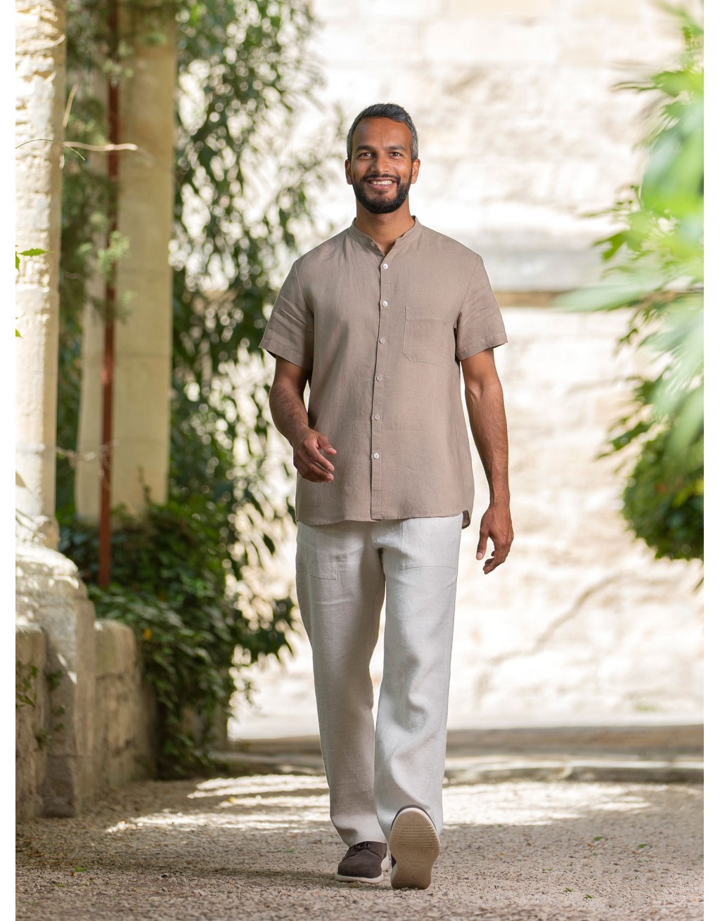 MATHIS SHORT SLEEVE KAKI BEIGE LINEN SHIRT AND LINEN PANTS