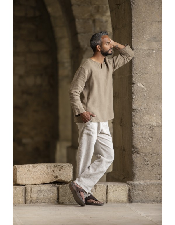 BEIGE KAKI LINEN TUNIC MALO...