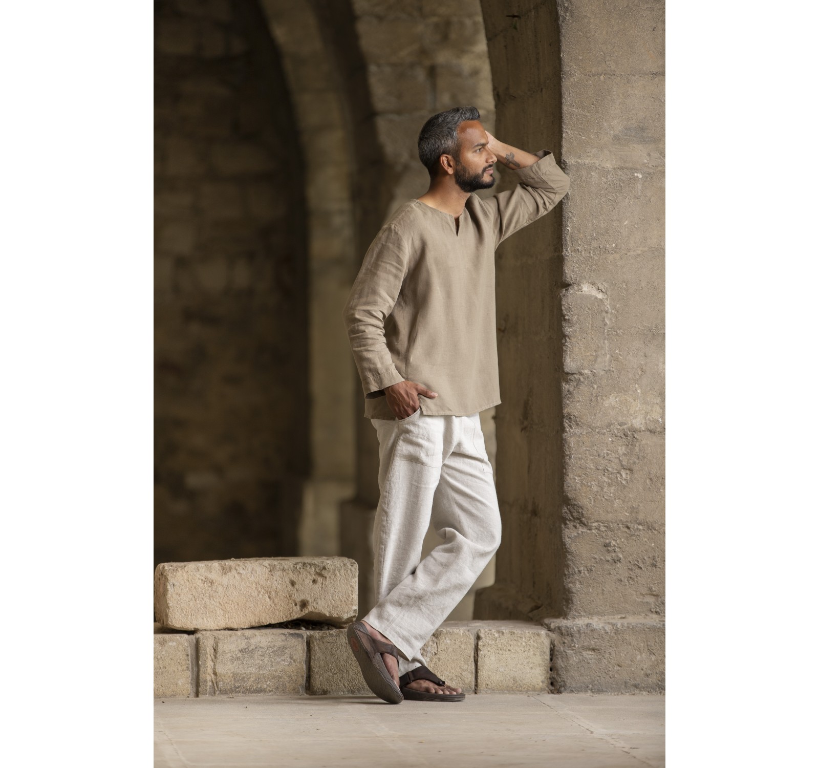 BEIGE KAKI LINEN TUNIC MALO AND LINEN PANTS