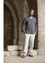 CHARCOAL GRAY LINEN TUNIC AND NATURAL COLOR LINEN PANTS