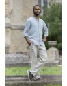 SOAN SHIRT IN LIGHT BLUE LINEN TUNIC SLEEVES AND LINEN PANTS