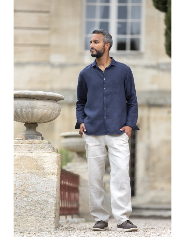 ARTHUR CLASSIC SHIRT IN NAVY BLUE LINEN AND MATCHING PANTS