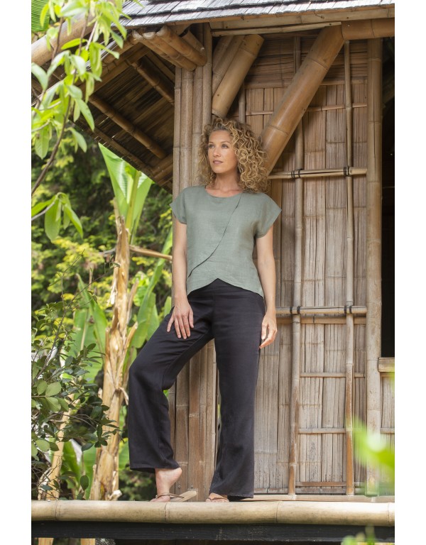 GREEN LINEN JULIA TOP WITH...