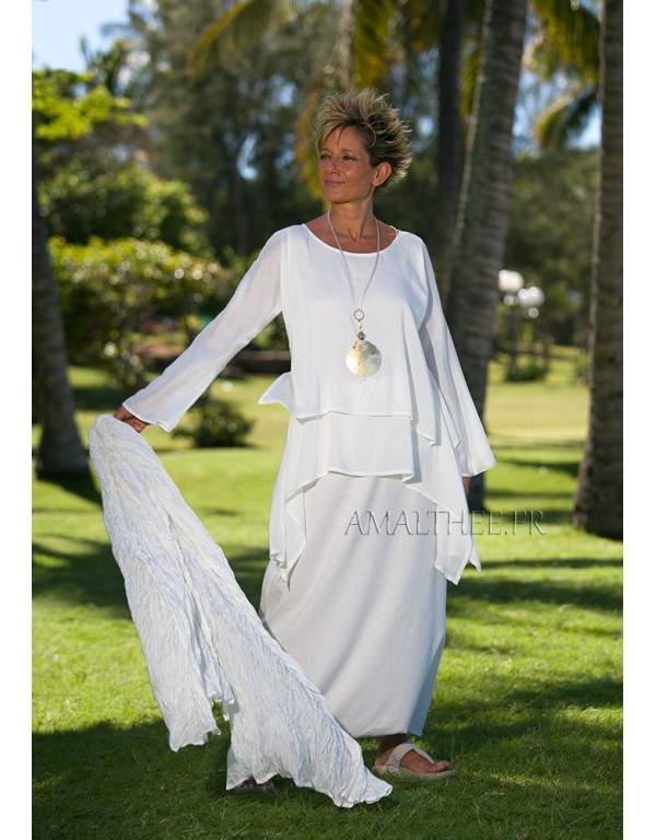 Loose fit natural white silk tunic perfect for wedding party