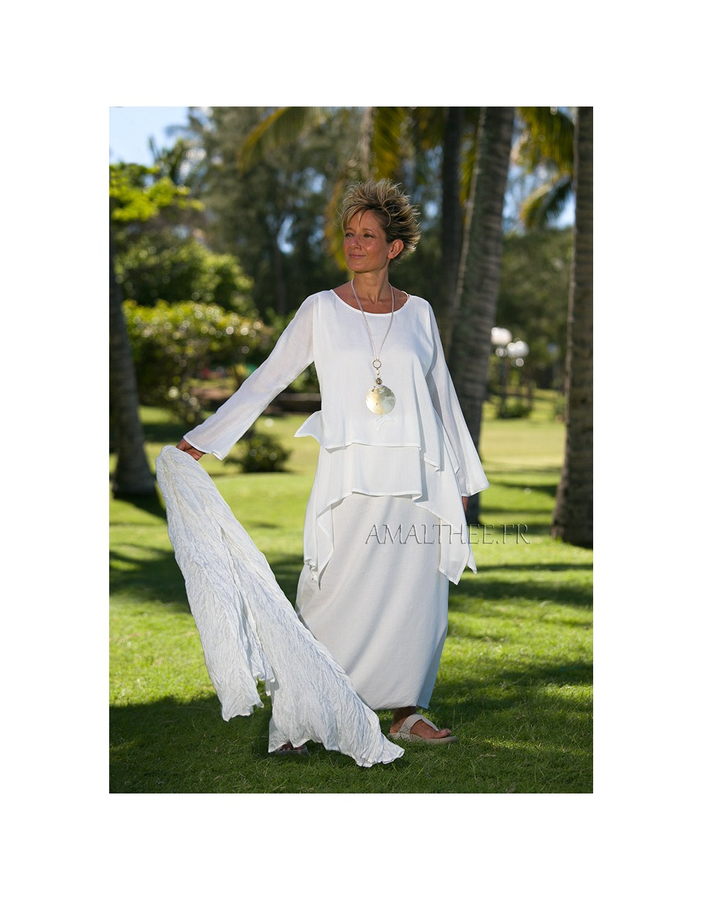 Loose fit natural white silk tunic perfect for wedding party