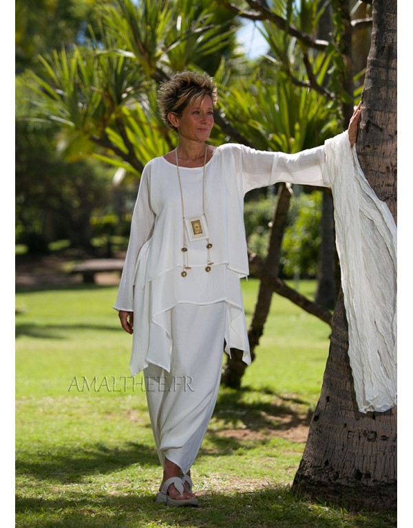 Loose fit natural white silk tunic perfect for wedding party