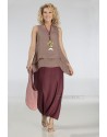 Rosewood linen gauze tunic with raspberry linen sarouel skirt