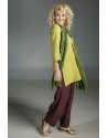 Linden green flax linen INDIE Tunic worn over a linen "Bulle" pants mahogany brown color