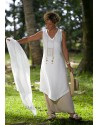 white linen sleeveless summer tunic and beige sarouel skirt