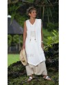 white linen sleeveless summer tunic and beige sarouel skirt