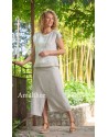 OFF WHITE OATMEAL TWO TONE LINEN AMBRE TOP   WITH OATMEAL LINEN BARBARA TROUSERS