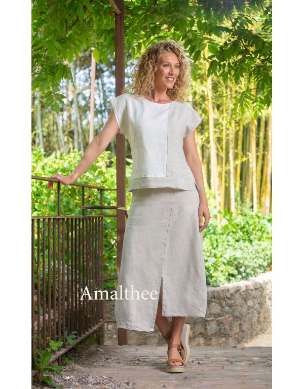 OFF WHITE OATMEAL TWO TONE LINEN AMBRE TOP   WITH OATMEAL LINEN BARBARA TROUSERS