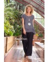 SELENE TOP IN SLATE GRAY LINEN VOILE WITH BARBARA STRAIGHT BLACK LINEN PANTS