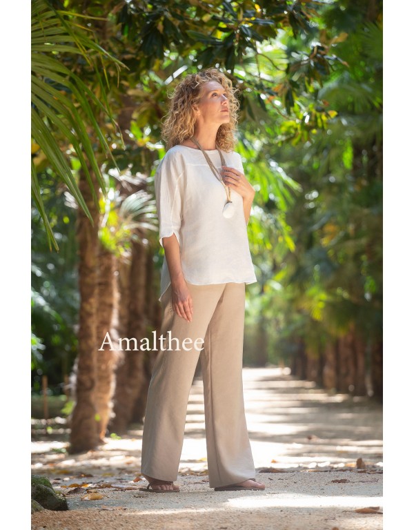 CLARISSE TOP IN OFF-WHITE LINEN AND SABLE PANTS IN TENCEL LINEN
