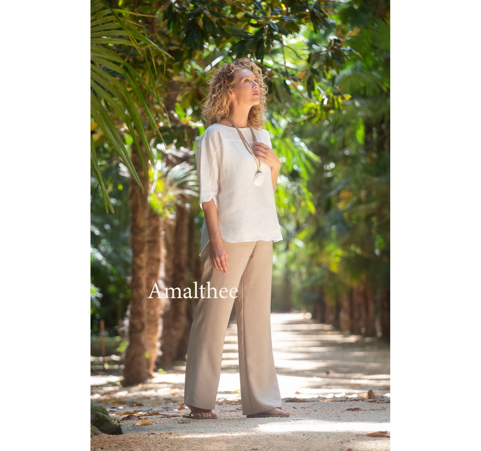 CLARISSE TOP IN OFF-WHITE LINEN AND SABLE PANTS IN TENCEL LINEN