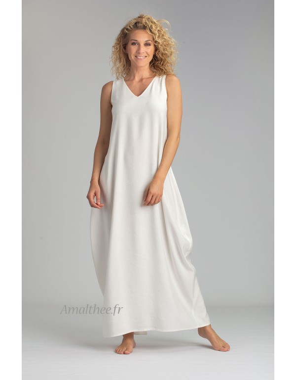 WHITE LINEN/VISCOSE MOON DRESS