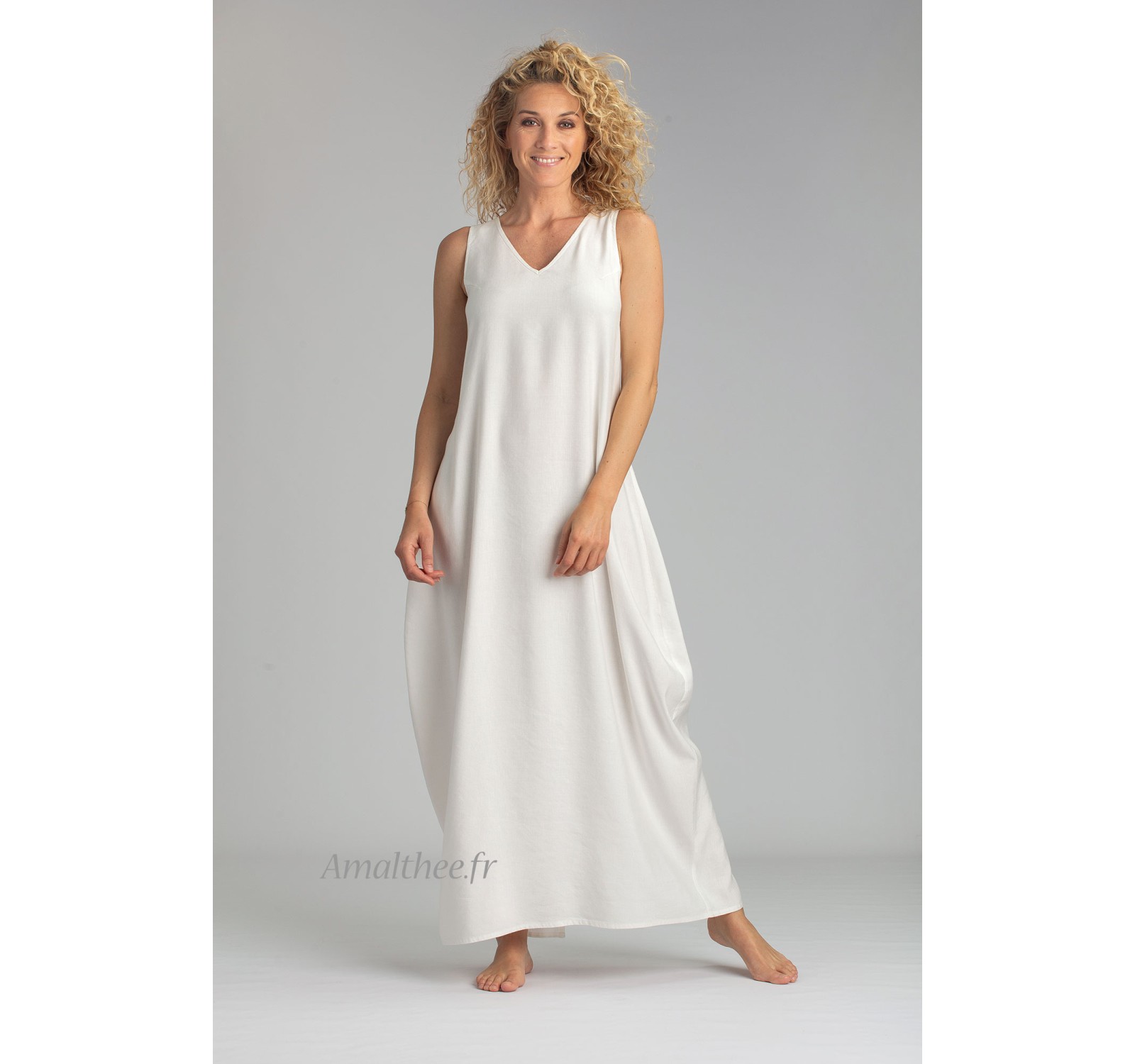 WHITE LINEN/VISCOSE MOON DRESS