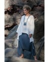 loose fit white fine linen top with a denim blue chambray linen harem pants (sarouel)