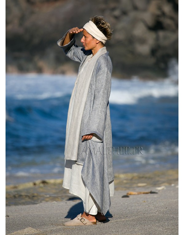 Loose fit blue linen summer coat Moon