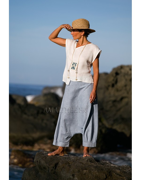 Blue linen harem pants is very soft and supple